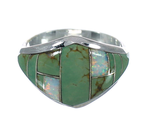 Silver Opal Turquosie Southwestern Ring Size 7-3/4 YX82605